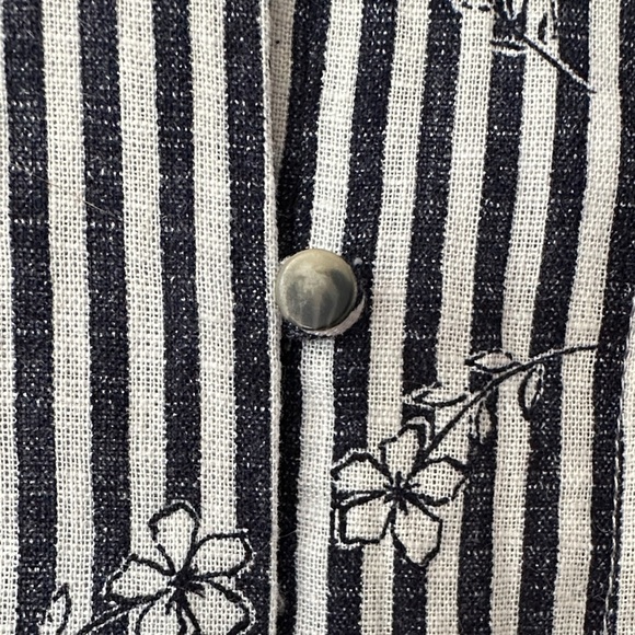 REITMANS | Navy and White Striped Linen Blend Button Up Short Sleeve Blouse - Picture 5 of 15